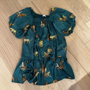 NWOT vestique Teal Dress with Leopard Print